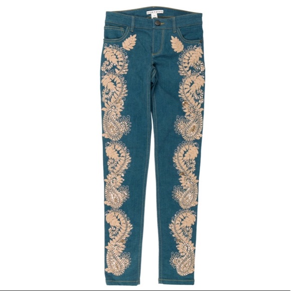 Alice + Olivia Embellished Paisley Skinny Jeans 24 - Picture 6 of 8